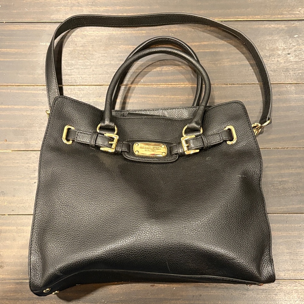 Michael Kors Black Shoulder Bag with Gold Accents